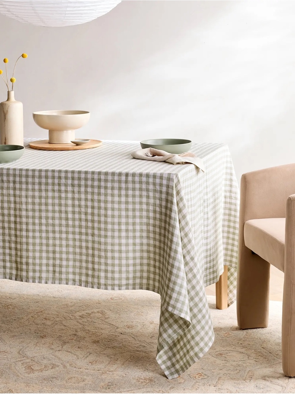 NEW Quince European Linen Gingham Tablecloth Willowleaf 70 x 126